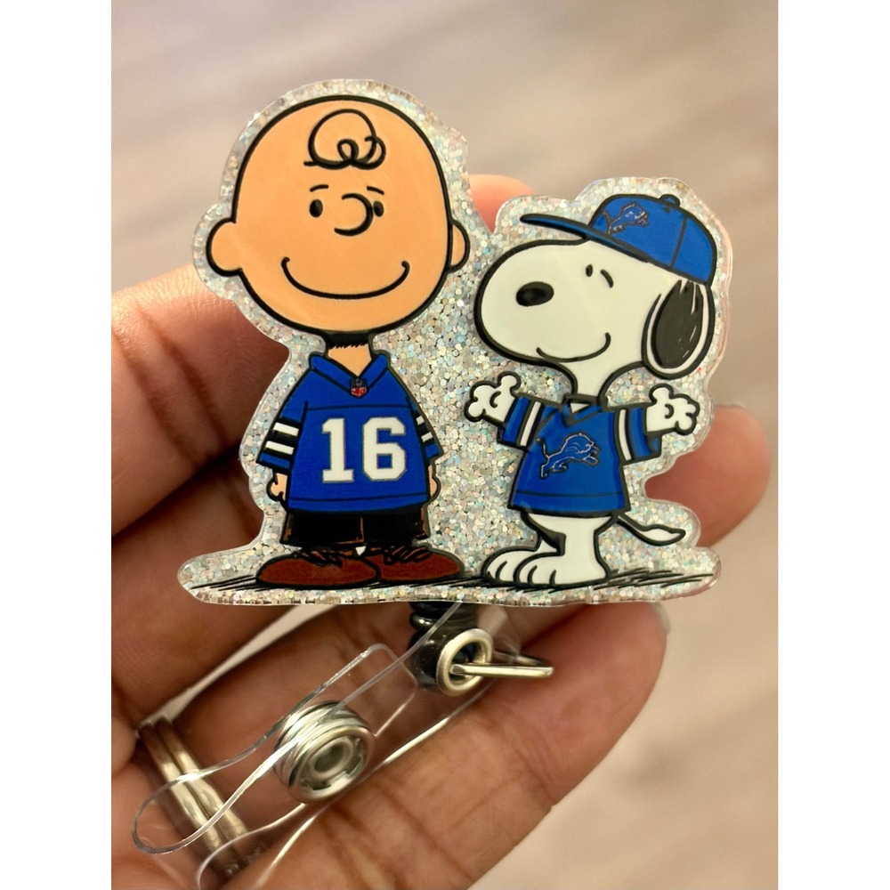Detroit Lions Charlie Brown Snoopy Retractable Badge Reel ID Holder Peanuts NFL